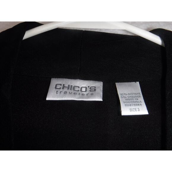 Chicos Travelers Black open front Cardigan 3/4‎ Sleeve Sz 3 (XL) Easy Care - Picture 3 of 11